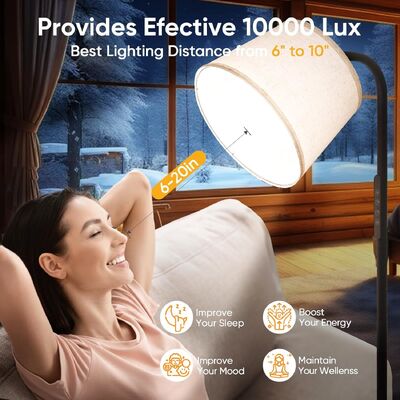 Bom preço Lâmpada de terapia de luz SAD de piso 10000LUX com controle remoto, temperatura de cor e brilho ajustáveis on-line