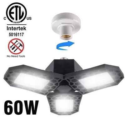 お買い得 60W ETL認定LEDガレージライト、120°調整可能、変形可能なLEDランプ付き、オフィスおよび倉庫用 オンライン